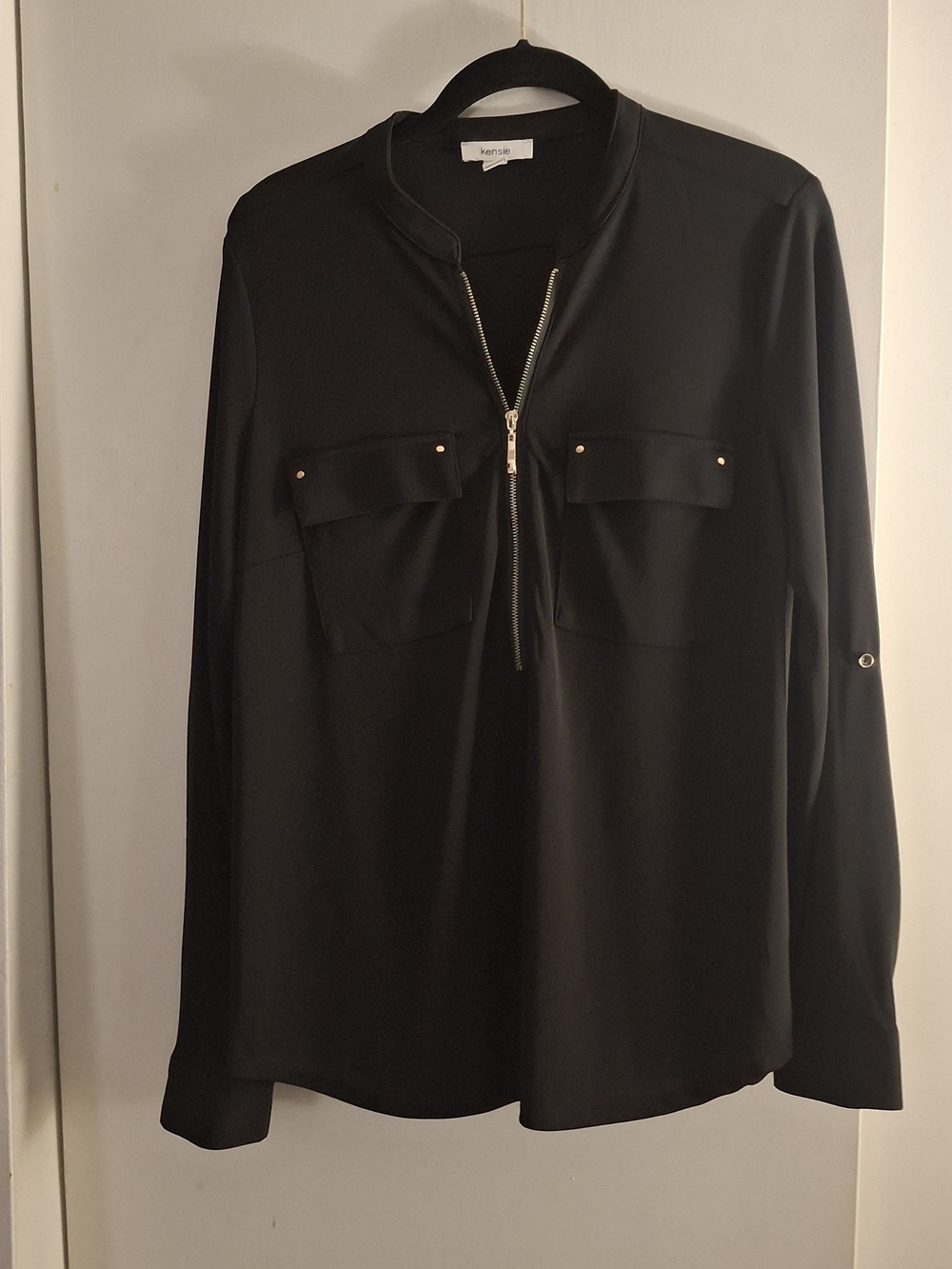 Kensie Women's Black Zip-Front Utility Blouse